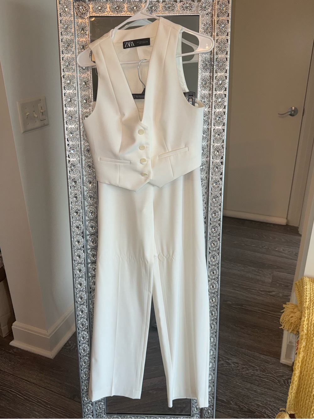 Zara Cream Tailored Vest & Wide-Leg Jumpsuit